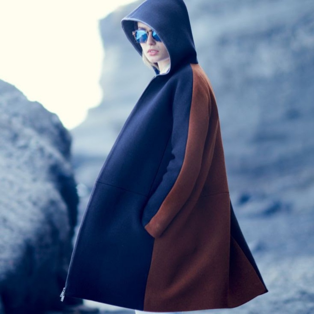 J.Crew Wool Blend Hooded Zip Coat in Colorblock